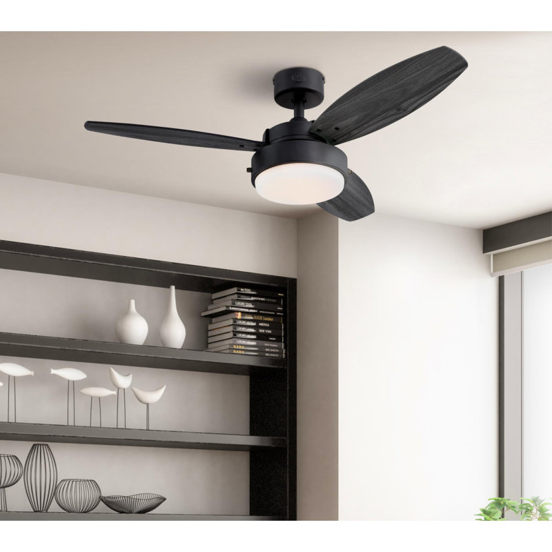 Matte Black 42" Modern Ceiling Fan with LED Light and Remote