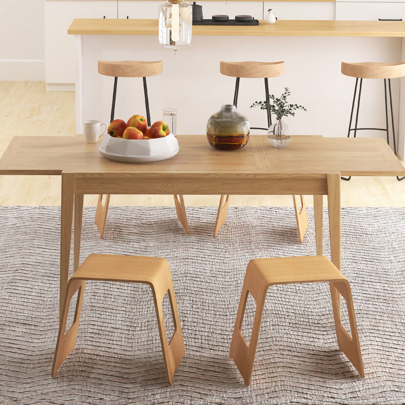 Ebern Designs 4-pack Versatile Bamboo Stool 18'' Wooden Shoe Changing Stool Natural