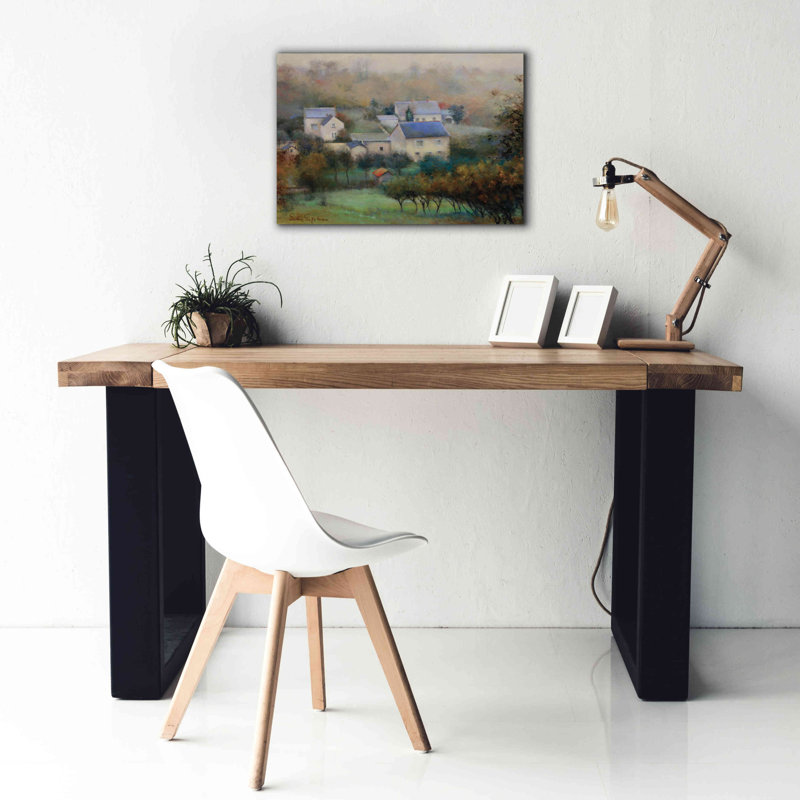 Campagne hameau - peinture sur toile tendue, H 18 po x l 26 po x P 0,75 po