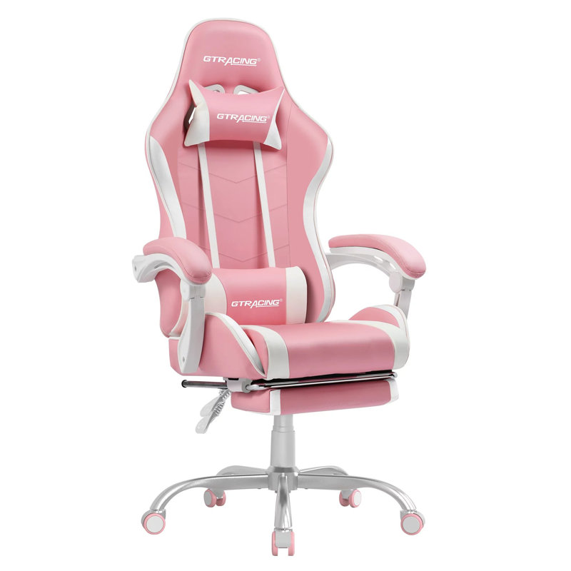 CG INTERNATIONAL TRADING Adjustable Reclining Ergonomic Swiveling PC & Racing Game Chair with Footrest, Pink