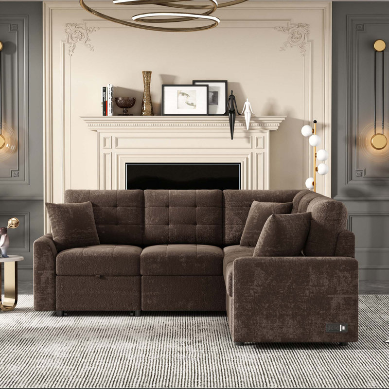 Bary Upholstered L-Shaped Sectional Right Hand Facing, Brown Corded Velveteen