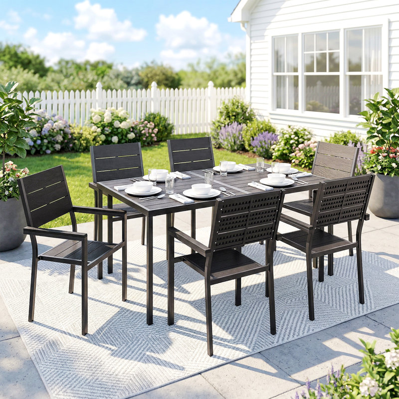 Outsunny 7 Pieces Outdoor Dining Set Patio Table and Chairs for 6 Black