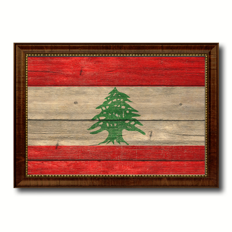 Drapeau libanais-impression d’art graphique sur toile encadrée, H 21 po x l 30 po x P 1 po, Encadrement brun