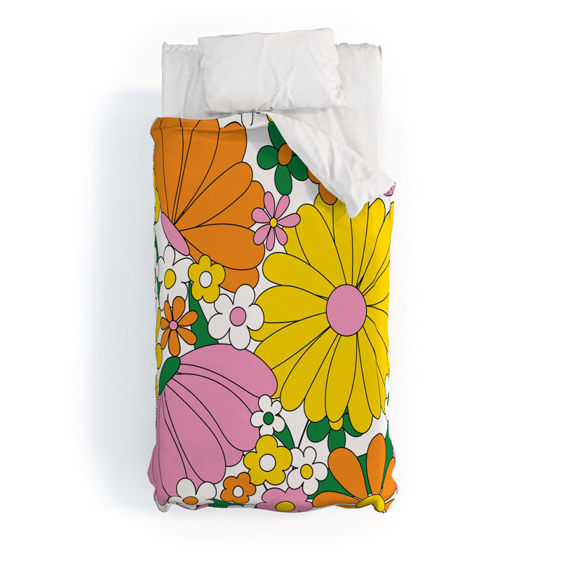 Housse de couette standard en coton jaune / rose / orange Jenean Morrison, Housse de couette simple