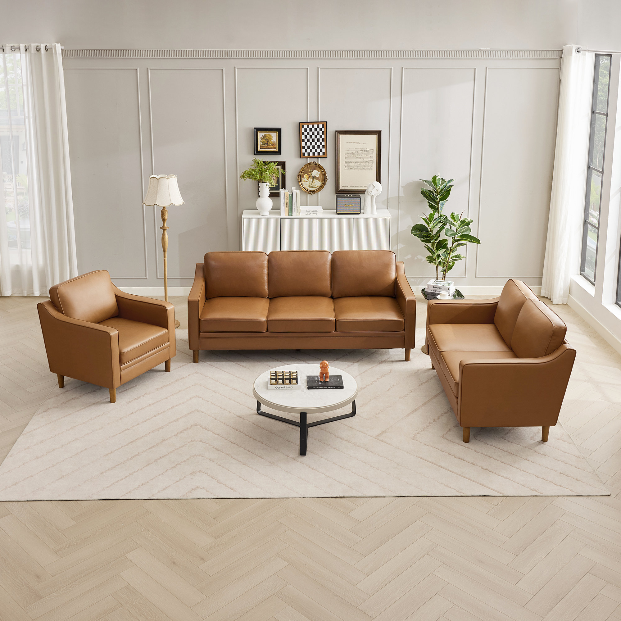 Ebern Designs Christofor 3 Piece Faux Leather Living Room Set & Reviews ...