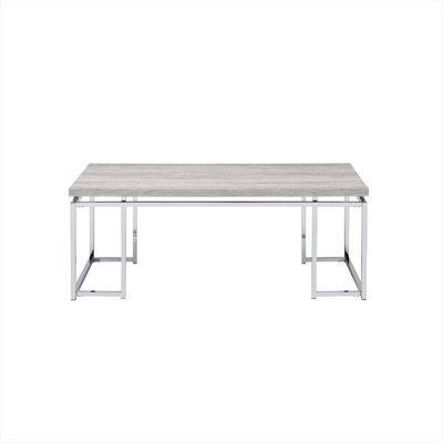 Rectangular coffee table with oak wood top and soft silver base, open shelf storage, for living room