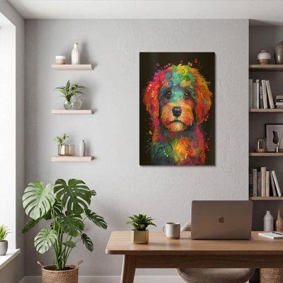 «Doodle Pup» par Dean Russo, art mural en métal doré, 12 po x 16 po