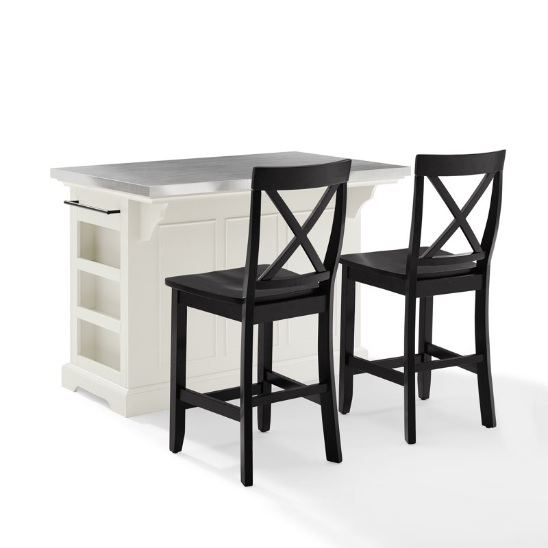 Ensemble d'îlot de cuisine 50 "Diamondback, Acier inoxydable, Blanc / noir