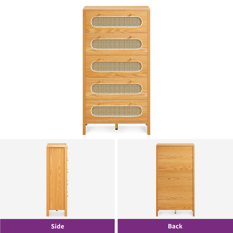 Ayishah 28.7'' W 5 - Drawer Dresser, Brown