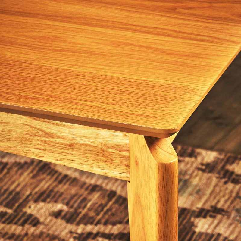 Mid-Century Dining Table, Rubberwood Frame With Walnut Veneer, Natural Oak Finish