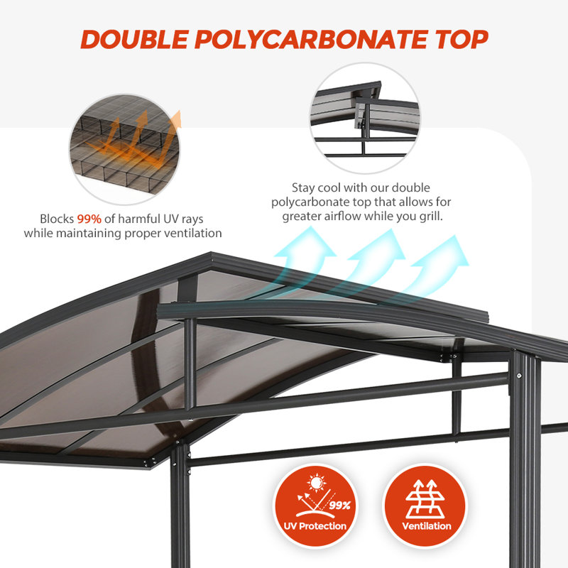 Eagle Peak 8x5 Black Steel Polycarbonate Grill Gazebo with Shelves