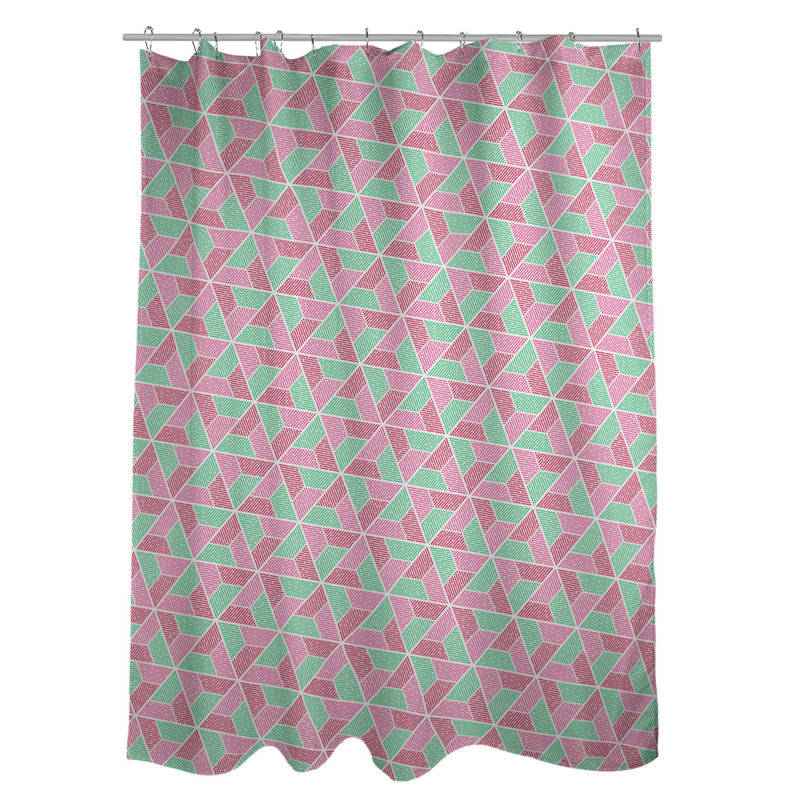 Rideau de douche simple trapézoïde, Vert / Rose / Rouge