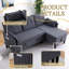 Canapé modulaire à méridienne réversible en L avec rangement - Coton-lin, gris foncé, compatible avec les bureaux et les appartements-2037352762