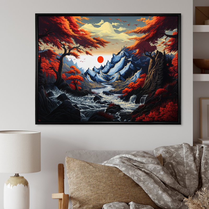 " Charming Asian Sceneries ", Black Floater Framed, 24" H x 32" W x 1" D