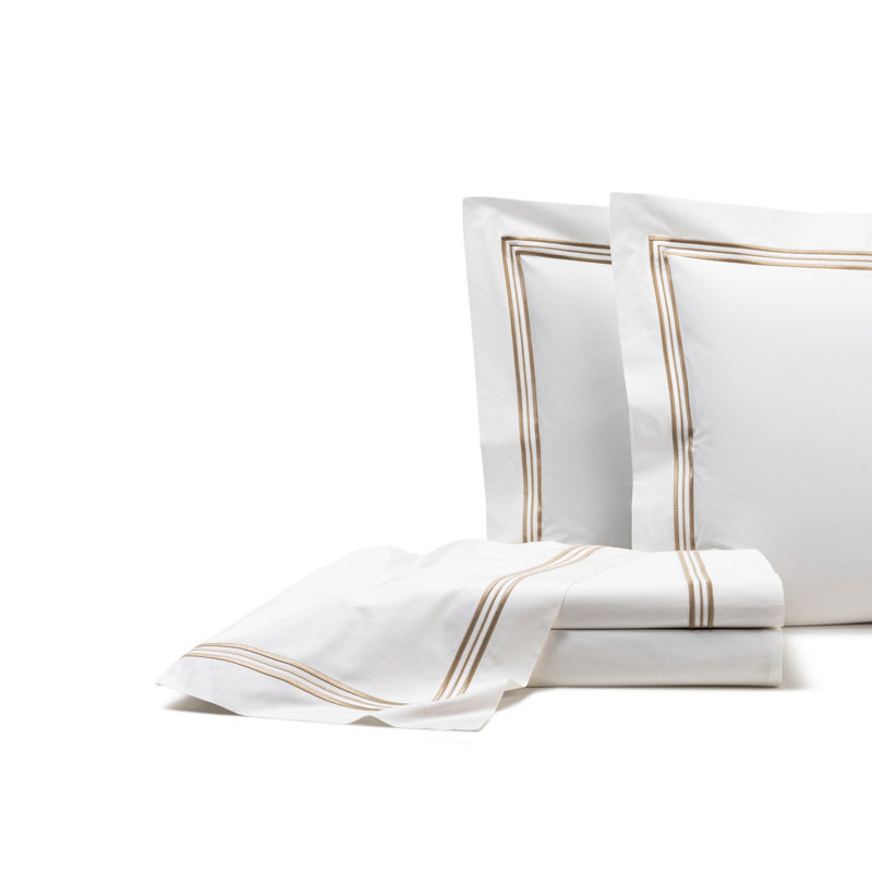 Triplo Bourdon Sheet Set, White/Savage Beige, King