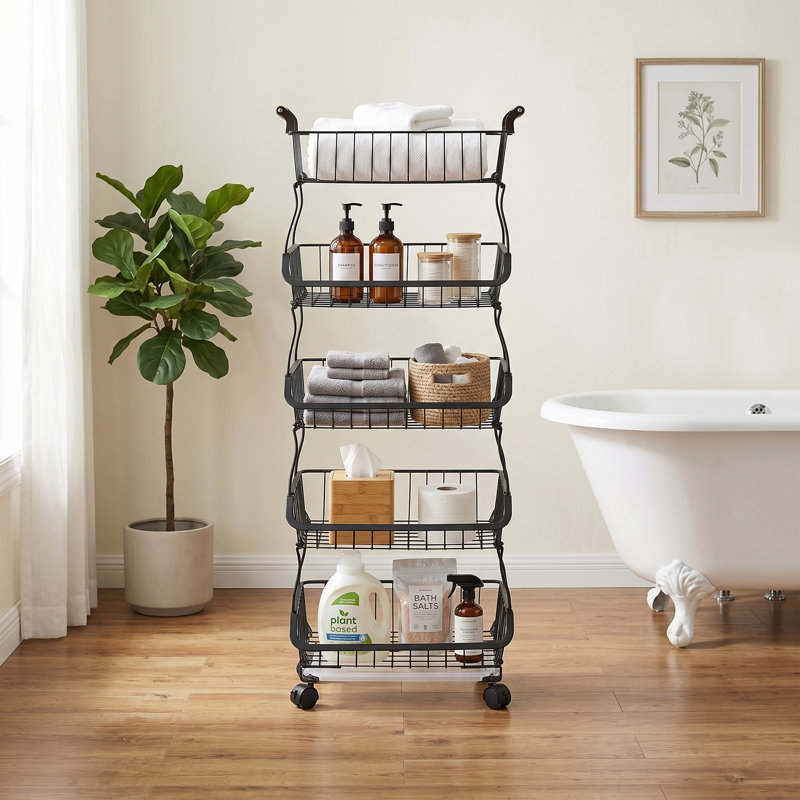 Chariot de rangement roulant sur roulettes, chariot utilitaire en métal robuste avec poignées en bois, égouttoir amovible, organisateur de garde-manger, chariot mobile pour la cuisine, la salle de bain, la salle de lavage