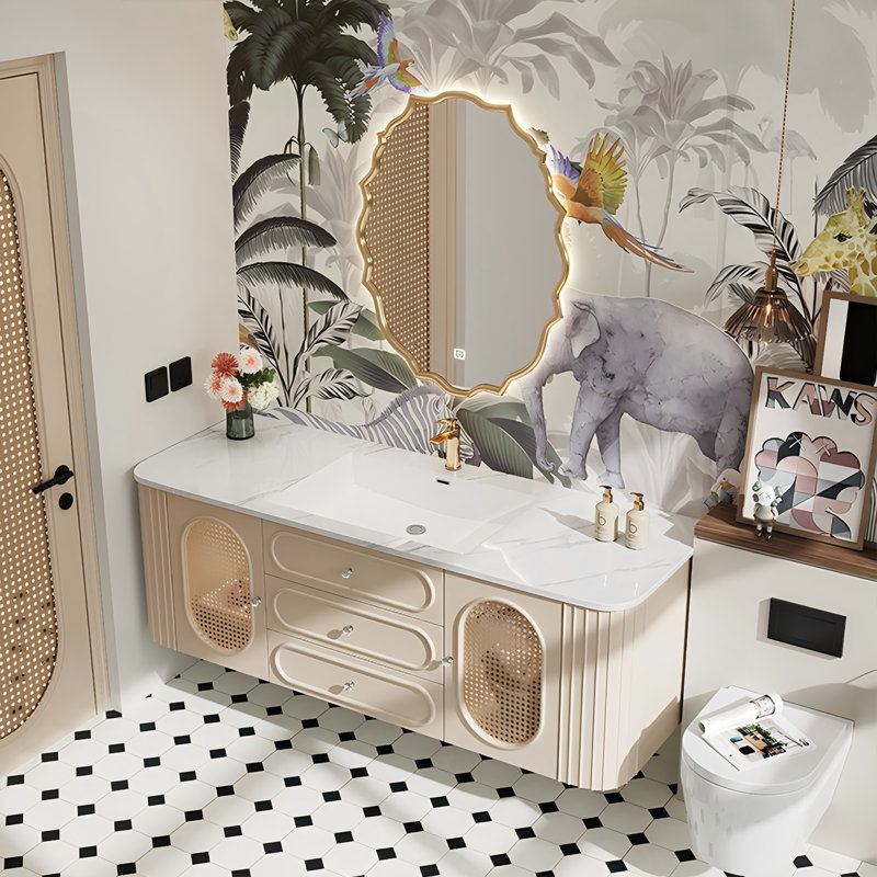 Ensemble de meuble-lavabo mural 70 po7, Crème, 71"