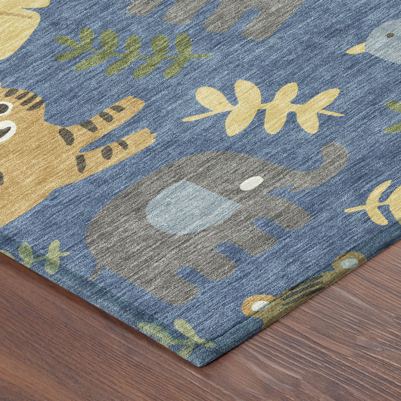 Tapis intérieur / extérieur lavable à la machine pour enfants ACN2578, Bleu, 1 pi 8 po x 2 pi 6 po