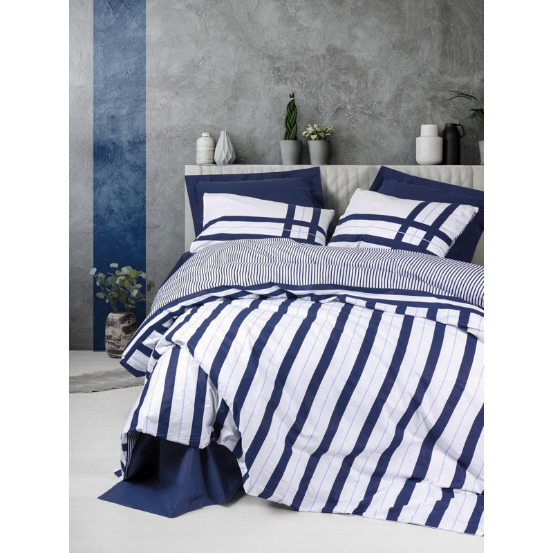 100% Cotton Ranforce Single Quilt Cover Set, Dark Blue | Duvet Cover 55.1 x 78.7 inches & Pillowcase 23.6 x 23.6 inches | Reactive Printing, Machine Washable, 145 Thread Count, Envelope & Button Closure System, Soft & Durable