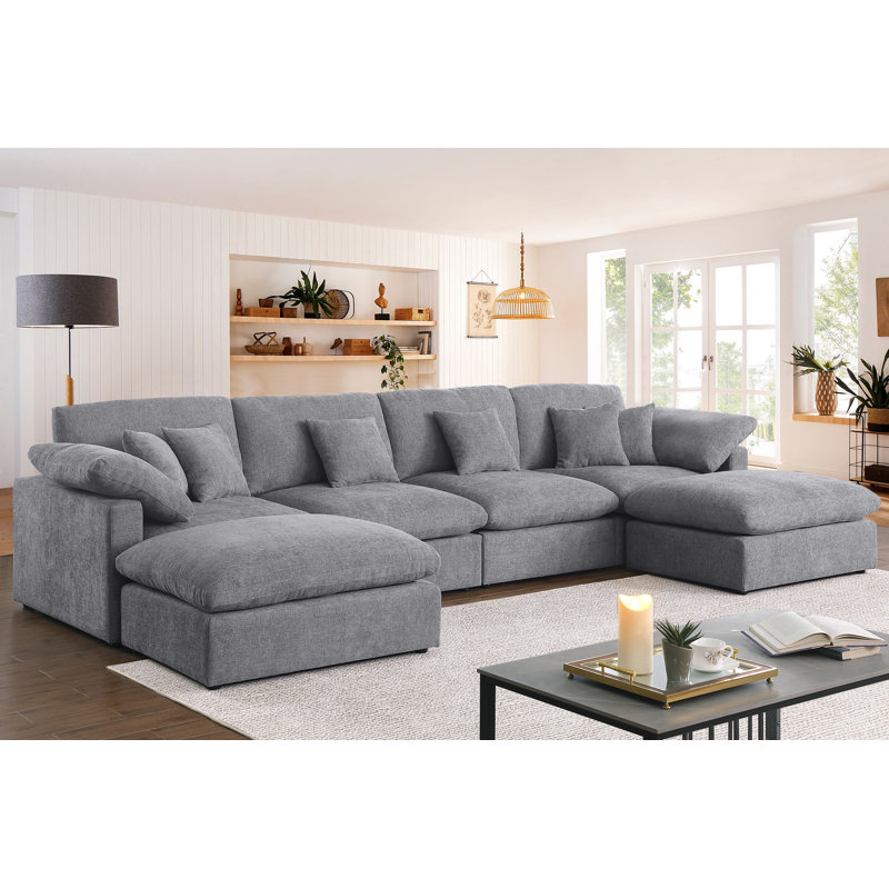 155.7" U Shape Sectional Sofa Cloud Couch With Removable Ottomans
