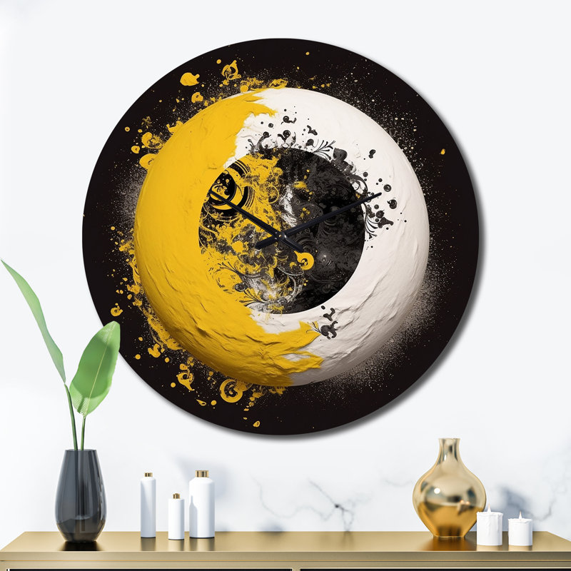 Horloge murale jaune et blanche Yin and Yang, Très grand