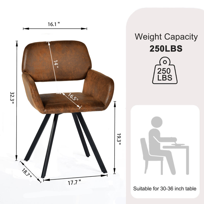 Swivel Upholstery Office Chair with Black Metal Legs for Home Office Workspace, Brown