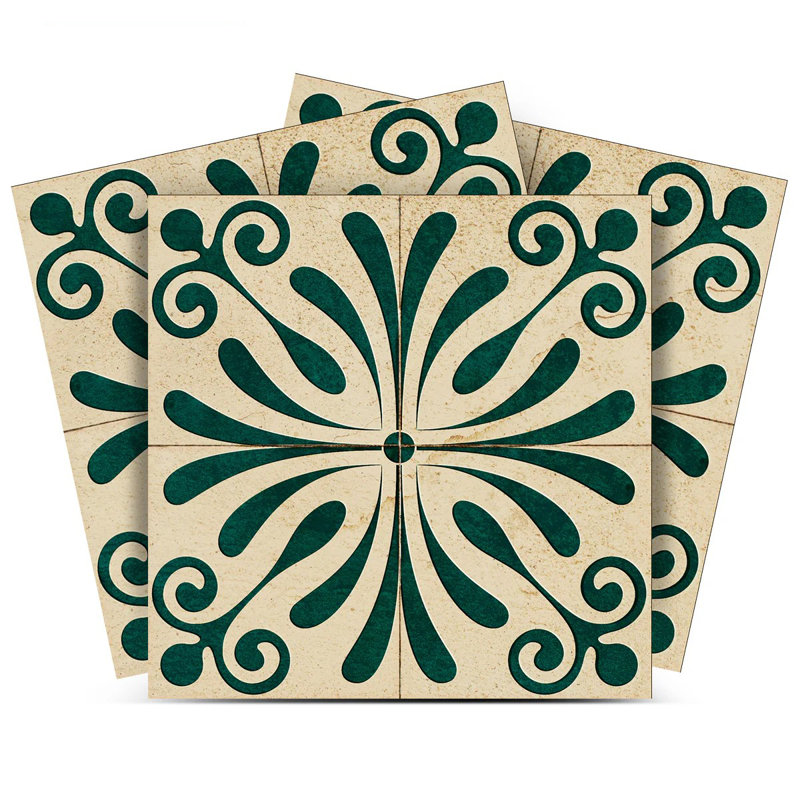 Dark Green and Antique White Vinyl Peel and Stick Tile 8x8