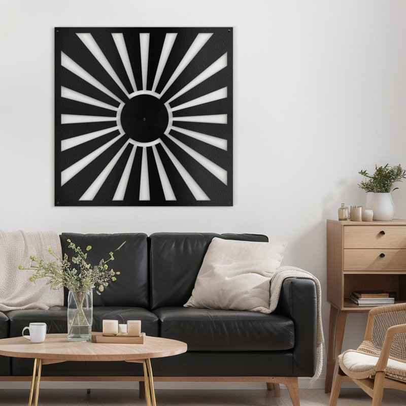 Décoration murale en métal Sun Ray Minimalist, H 24 po x l 24 po x P 0,05 po, Noir