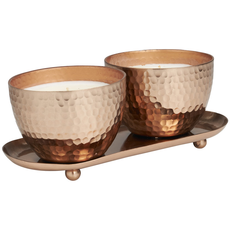 Metal Rose in Paradise Scented Grid Patterned 10 oz 1 Wick Decorative Candle with White Wax, Copper