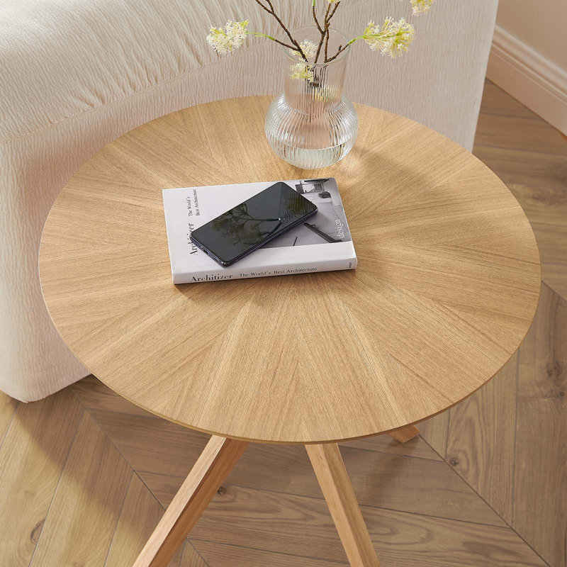 Oak Round Mid-Century Modern Wood Side Table