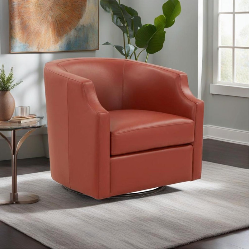 Fauteuil demi-tonneau pivotant en cuir Caramel