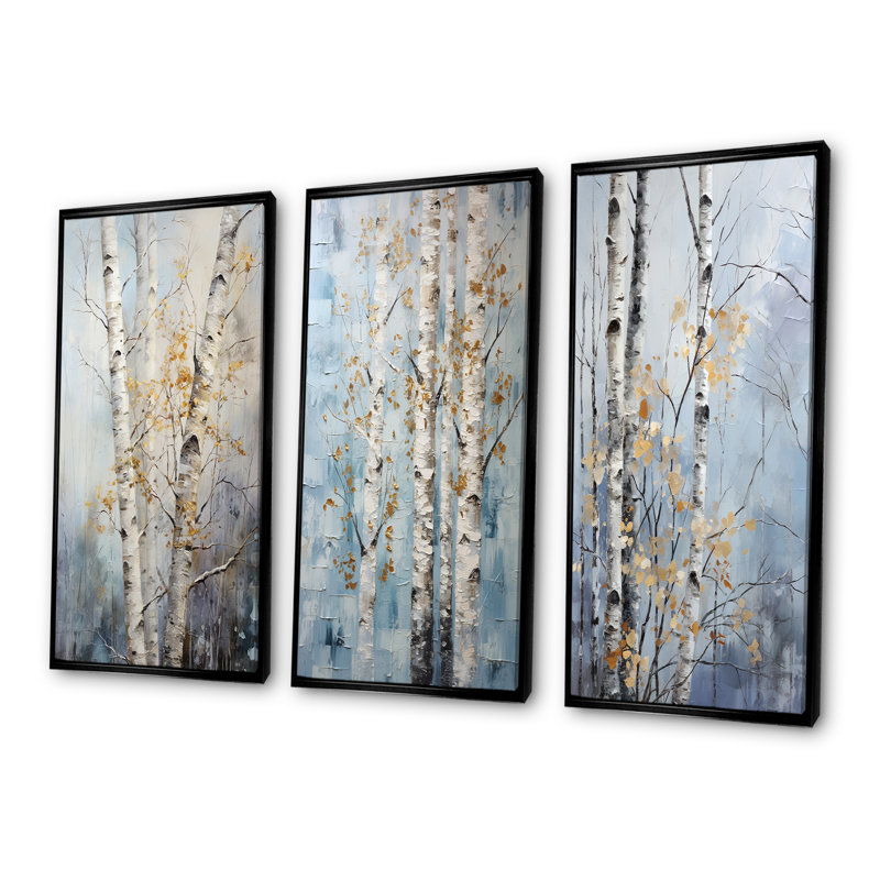 Ensemble de 3 décorations murales argentées et bleues, Cadre flottant noir, H 40 po x l 60 po
