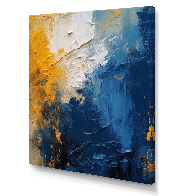 Expressions intuitives bleues et jaunes I - Décoration murale abstraite, 32" H x 16" W, Toile tendue
