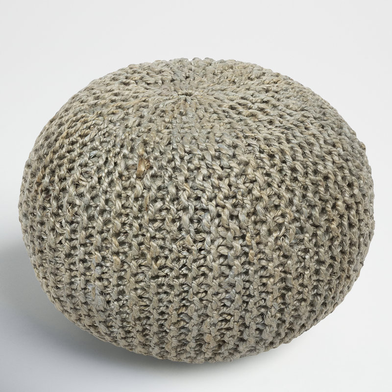 Marah 20" Wide Round Pouf Ottoman, Light Gray Weave