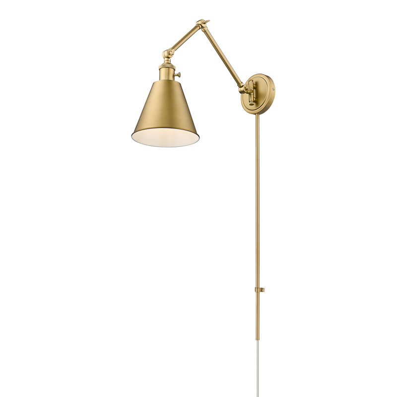 Wyck Steel Swing Arm Sconce, Rubbed Brass