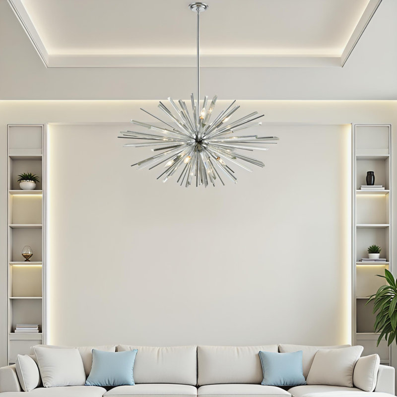 Lustre spoutnik en métal 10 lumières Bruna, Chrome poli
