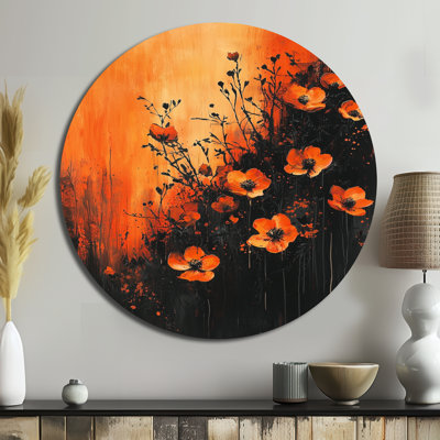 «Burning Wildflowers In Orange Expressionism I - Wildflowers», reproduction métallique ronde