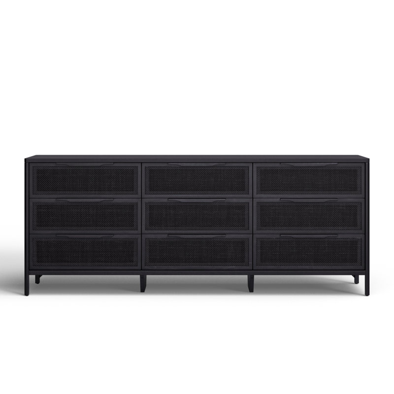 Nellie 9 Drawer Cane Dresser, Black