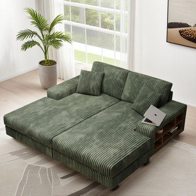 79.5" Oversized Double Chaise Lounge Chair Indoor with 2 Storage Armrests & Throw Pillows