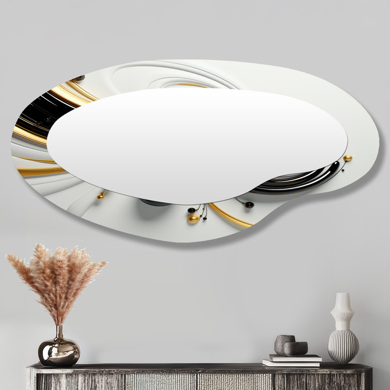 Minimal Core Golden Wave - formes asymétriques abstraites en spirale - grand miroir mural moderne
