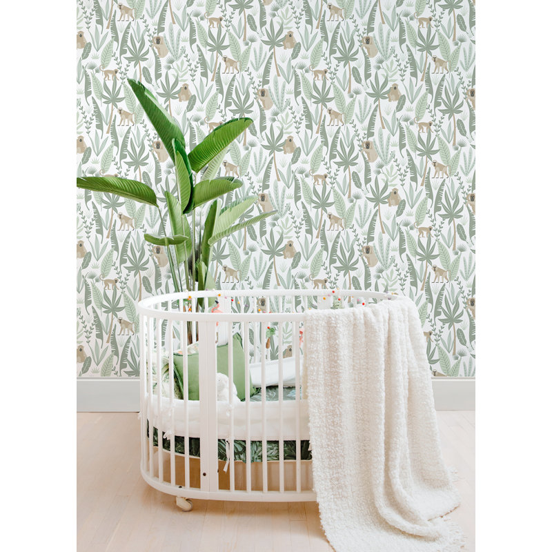Rouleau de papier peint Burhardt Kiki Monkeys L 33 pi x l 20,9 po, Vert clair