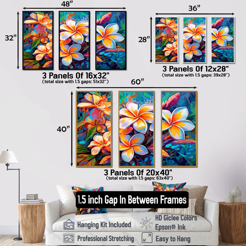 Ensemble de salon tropical tropical coloré Plumeria Wonderland - Plumeria, H 32 po x l 48 po x P 1 po, Cadre flottant érable