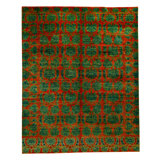 Hand Knotted Silk Area Rug in Rust