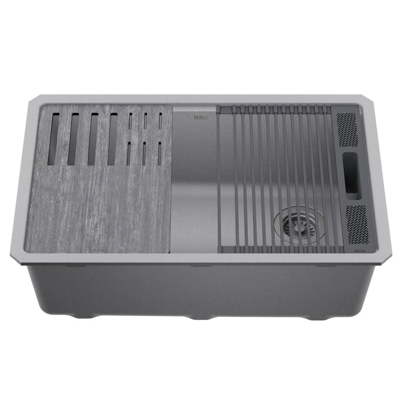Dark Gray Granite Composite Workstation Kitchen Sink with Workflow Ledge