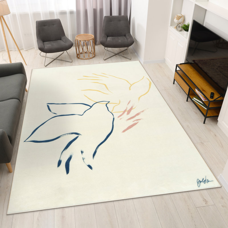 Abstract Flock,Hand Washable Art Area Rug, power-loomed, 100% polyester, 2mm pile, non-slipping back., Rectangle 7'7" x 10'4"