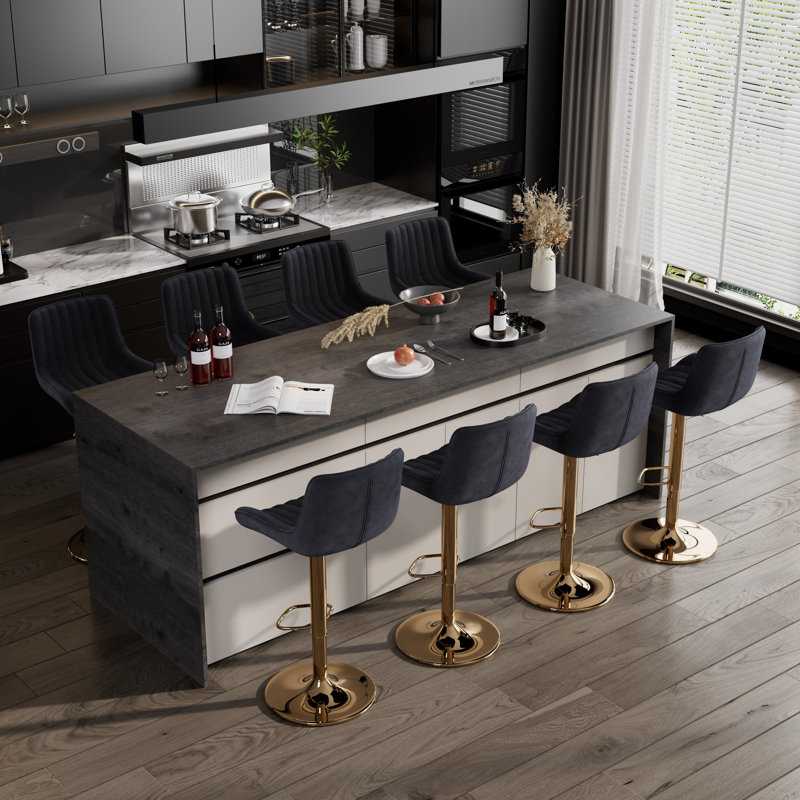 Ensemble de tabourets de bar, tabourets de bar pivotants à hauteur réglable avec dossier, chaise de bar rembourrée en velours avec repose-pieds, tabouret d'îlot de cuisine sans accoudoirs pour îlot de cuisine, pub, café