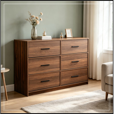 Commode d'appoint en bois avec 6 tiroirs et poignées en métal