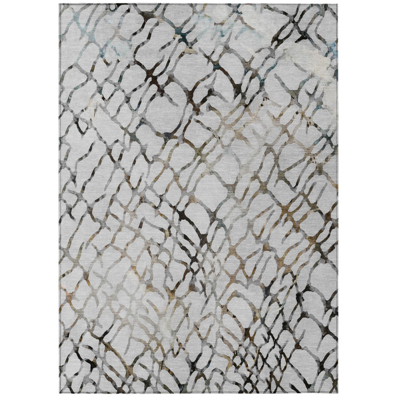 Tapis extérieur lavable abstrait gris et gris anthracite 8 pi x 10 pi