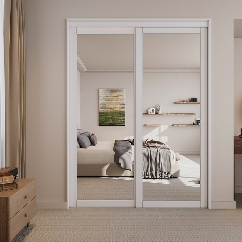 Porte coulissante en miroir blanc 1-Lite, 60 po x 80 po