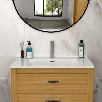 Plateau de meuble-lavabo simple blanc 35 po x 20 po avec 1 trou de robinet et trop-plein (lavabo seulement)
